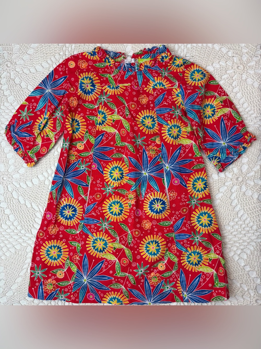Classic Whimsy Girls 5 Years Red Floral 1/2 Sleeve Boutique Pocket Dress